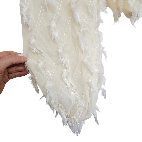Boho Fringe Overlay Chiffon Crop Blouse Hippie Festival Sheer Button Sz M Cream - Picture 5 of 11